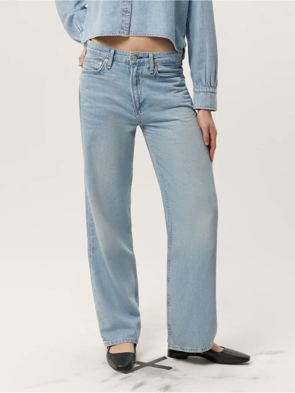 Rag & Bone Featherweight Logan Wide-Leg Jeans Greenport Light Wash Blue 26